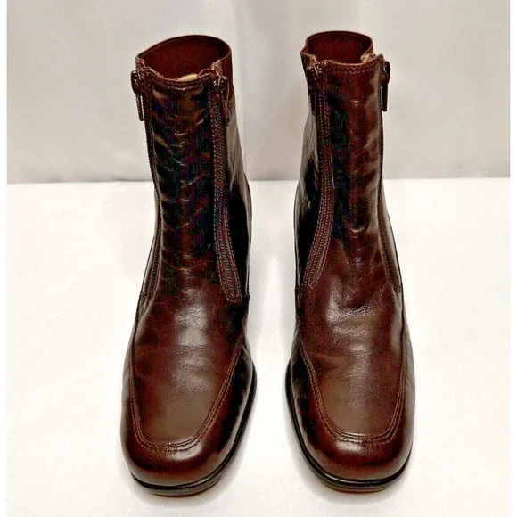 Ros Hammerson Womens Boots 7N Ankle Height Brown Leather Zip Butter Soft Booties - Picture 3 of 15